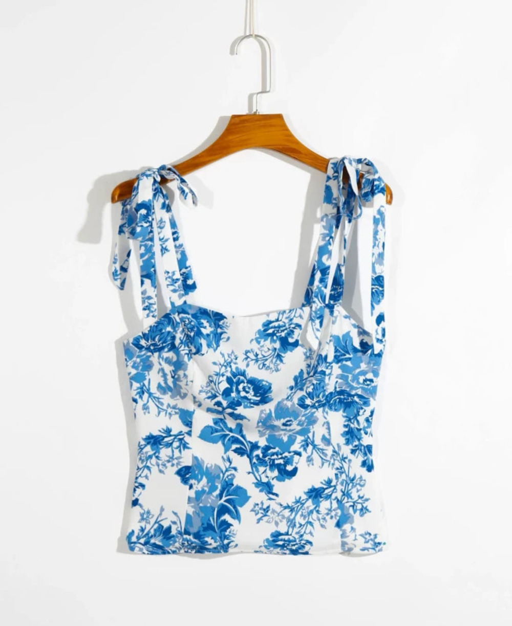 Blue Floral Print Slim Camisole